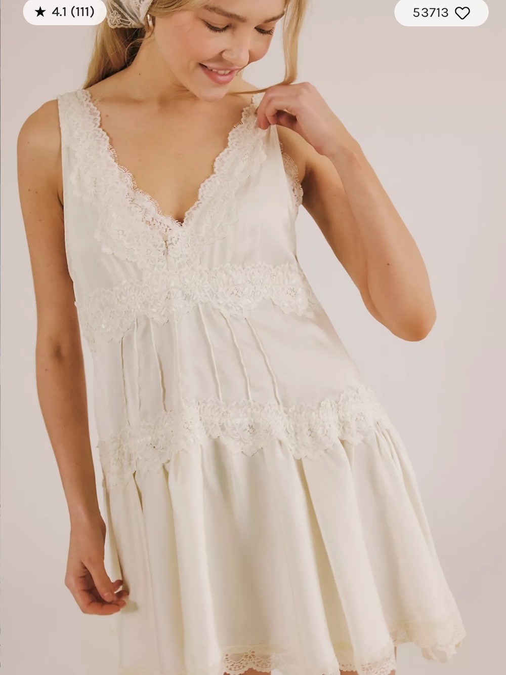 Free People Ivory Lace-Trim V-Neck Chemise